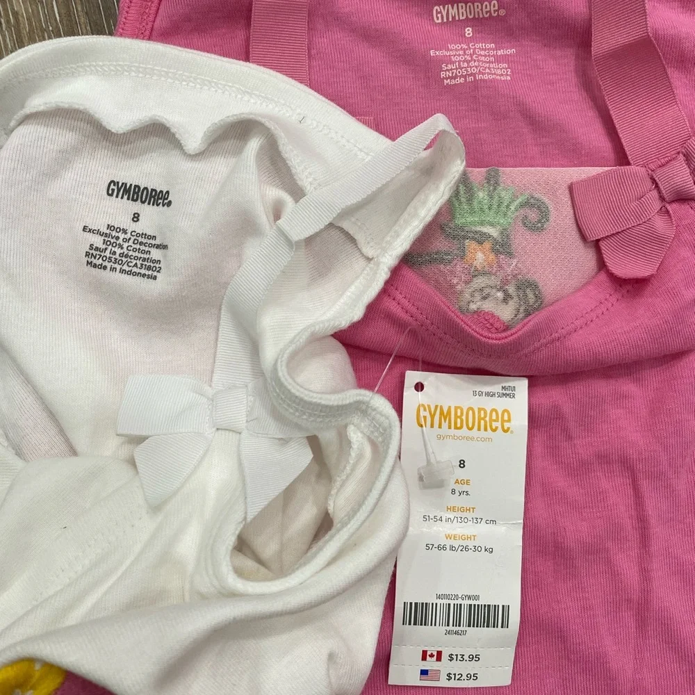 NWT Gymboree Pink and White Tank Tops Bow Straps Girls Size 8